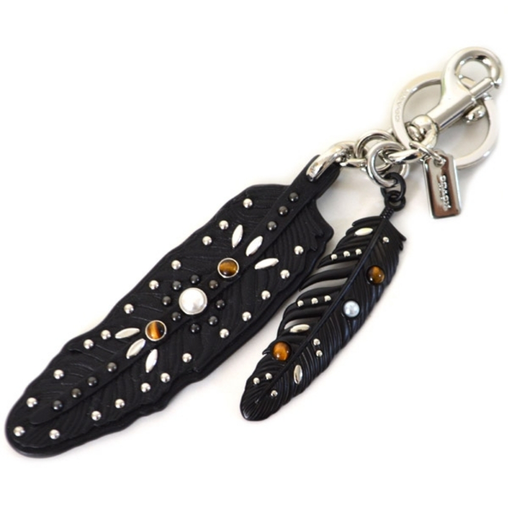 Coach Western Rivets Feather Bag Charm 58492 Black Rare